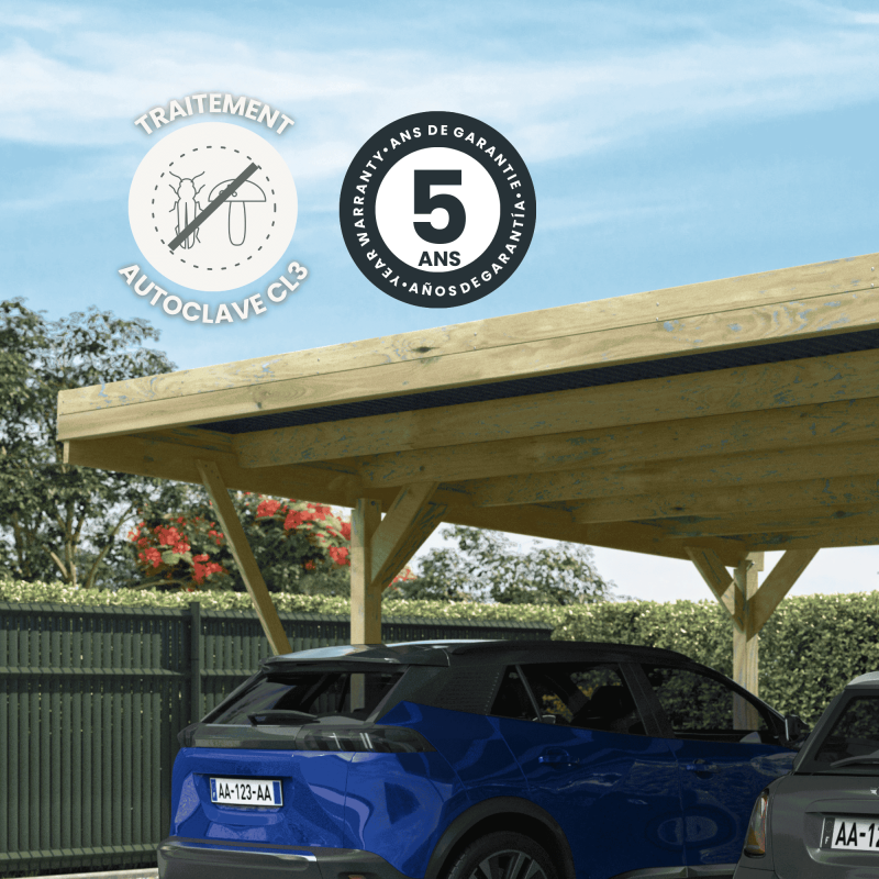 Cerland - Carport double bois traité toit plat - 2 voitures VICTOR DESIGN - Image 2