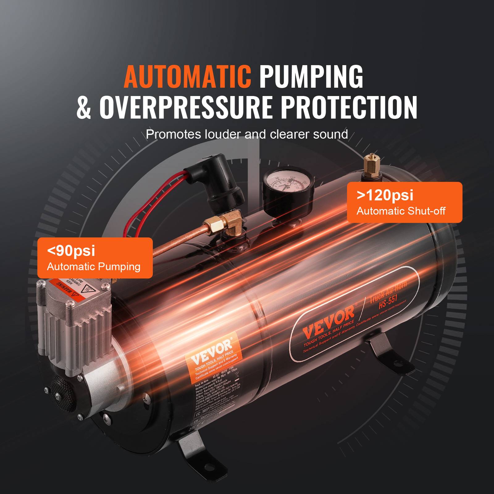 VEVOR Compresseur d'air 12V, réservoir 3L, 90-120 psi, pour gonflage pneus, matelas, compatible véhicules. - Image 3