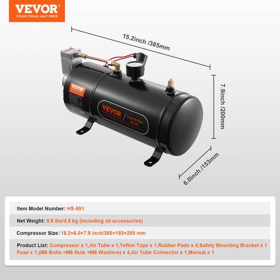 VEVOR Compresseur d'air 12V, réservoir 3L, 90-120 psi, pour gonflage pneus, matelas, compatible véhicules. - Image 7