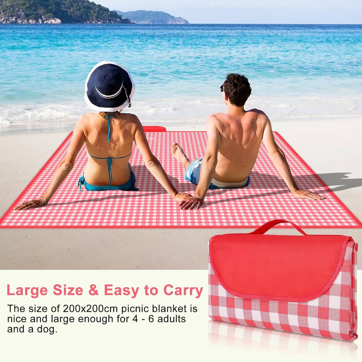 Gigmeta Alfombra de playa impermeable 200 x 140 cm, manta de playa portátil, manta de picnic impermeable, para viajes, camping, senderismo, vacaciones, etc