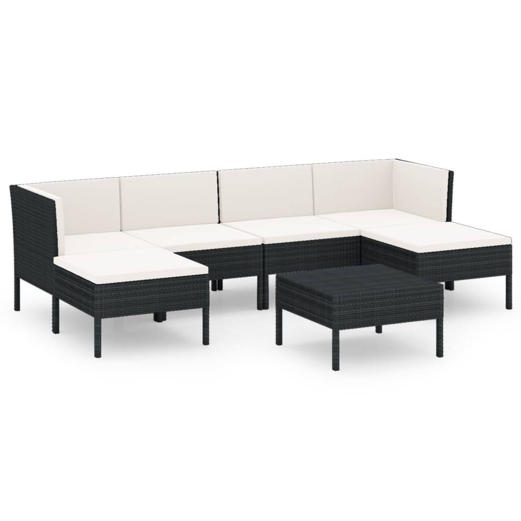 Helloshop26 - Salon de jardin meuble d'extérieur ensemble de mobilier 7 pièces avec coussins résine tressée noir - Image 1