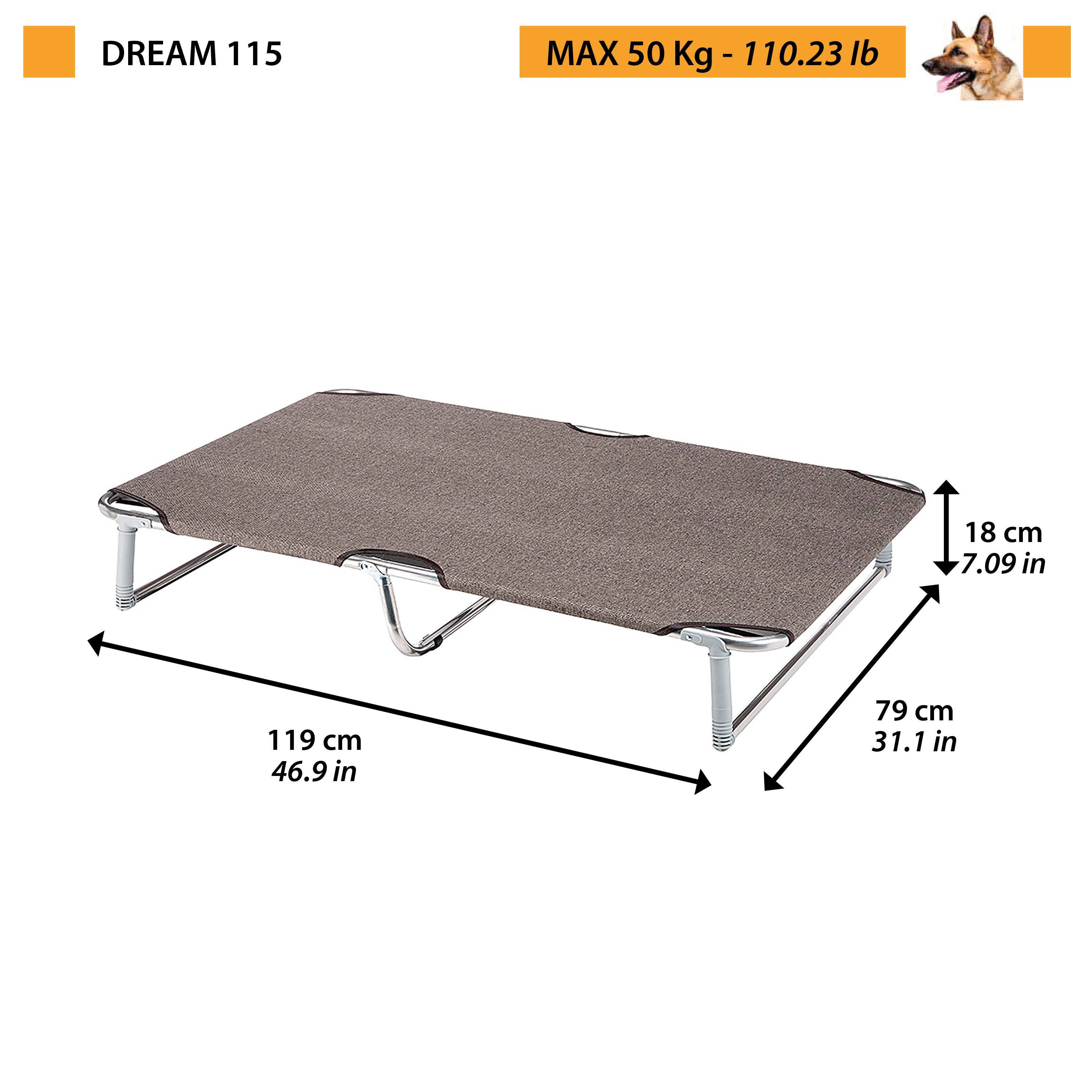 Ferplast - Ferplast Lit pliable pour chiens DREAM 115, avec structure solide en aluminium avec élastiques renforcés, toile en tissu, 119 x 79 x h 18 cm Taupe - Image 2