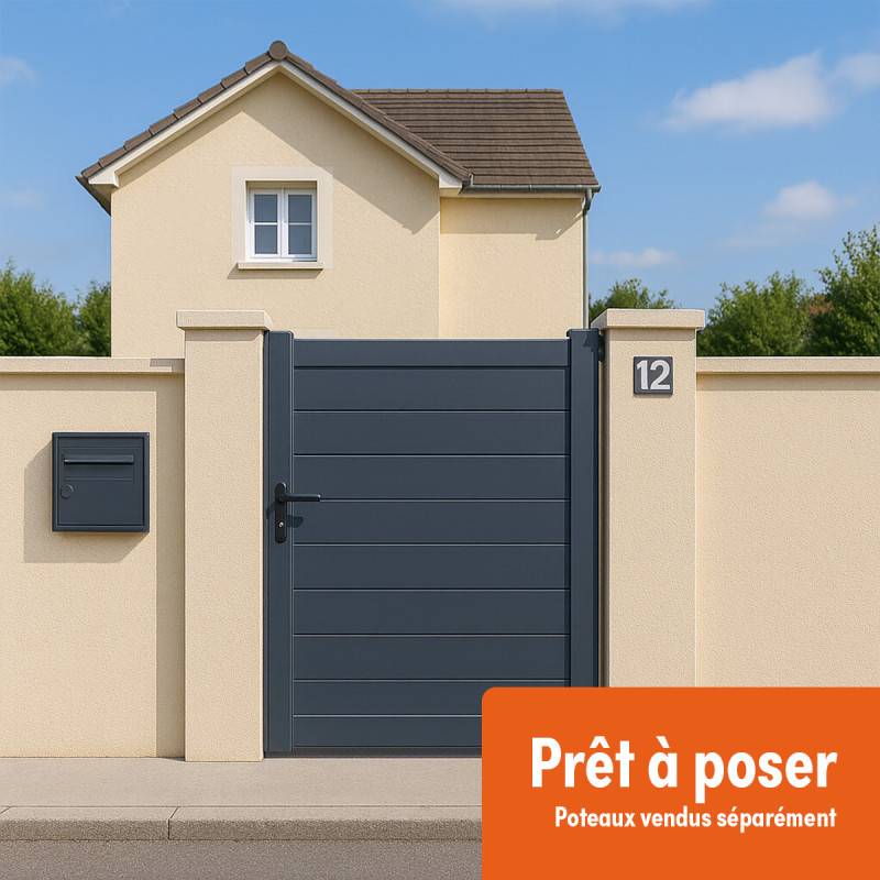 Portillon Aluminium Plein - Largeur 1m - Hauteur 1m60 – Gris anthracite - Prêt à poser - Easy Clôture - Image 1