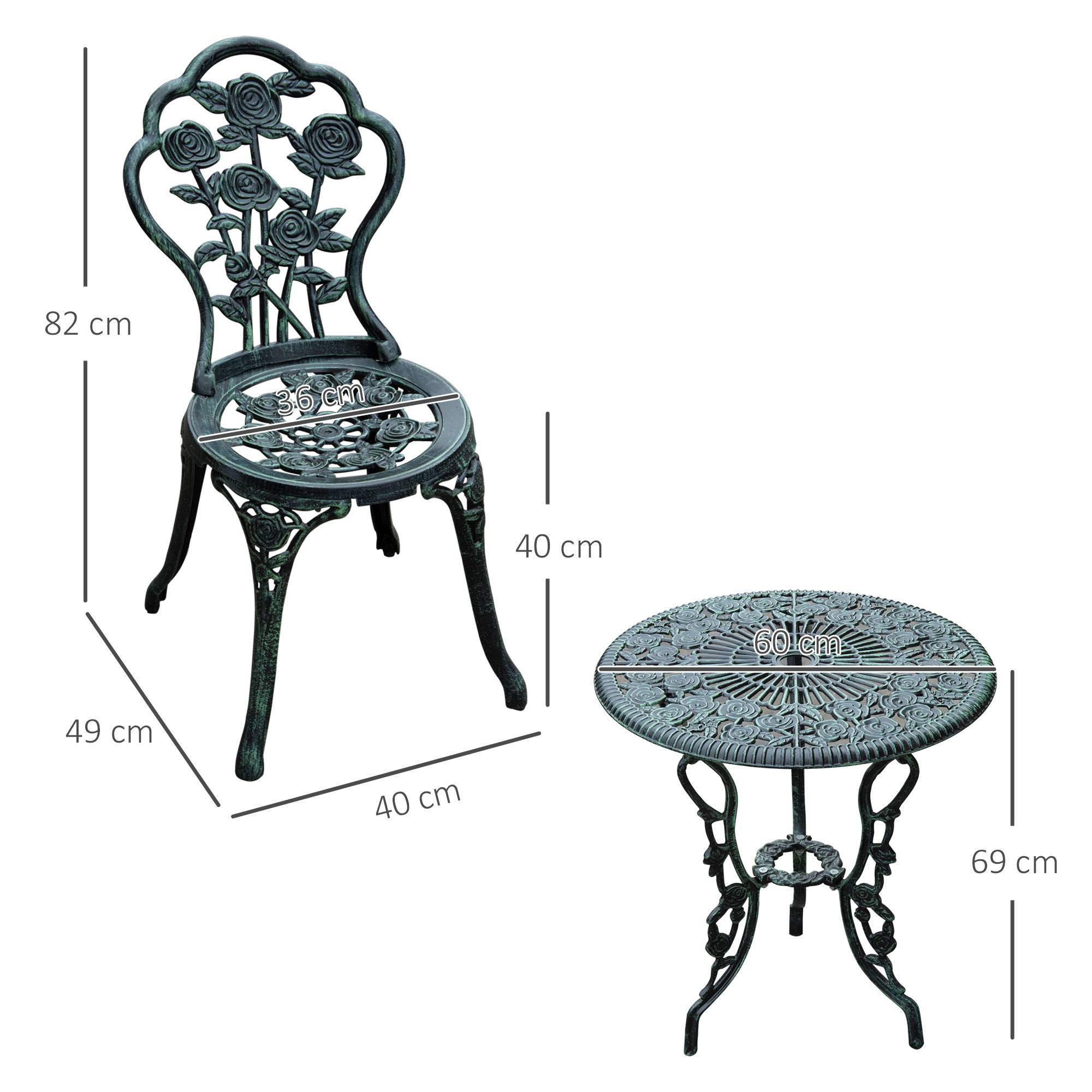 Outsunny - Ensemble salon de jardin 2 places 2 chaises + table ronde style néo-rétro motif rose lignes fuselées fonte d'aluminium vert vieilli - Outsunny - Image 3