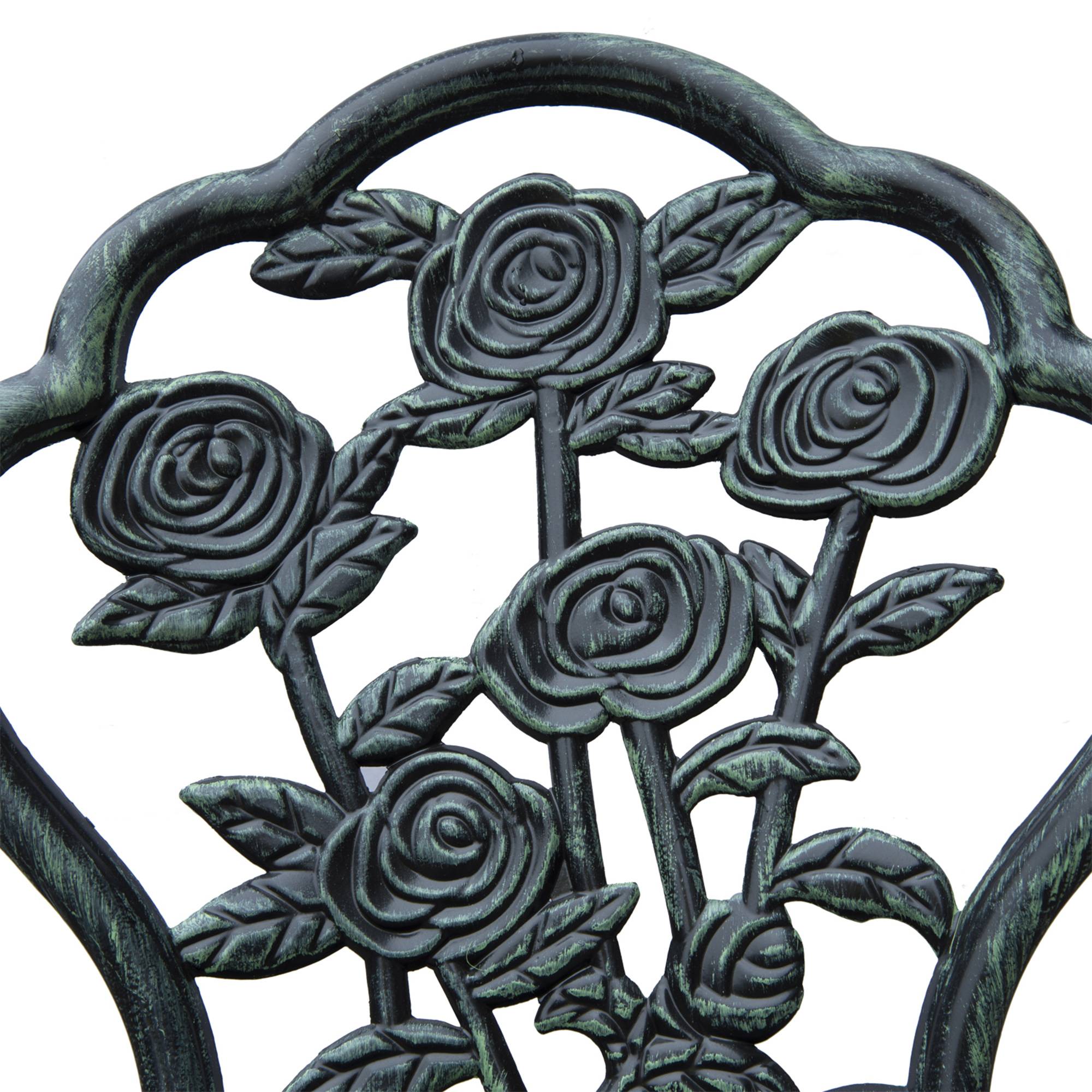 Outsunny - Ensemble salon de jardin 2 places 2 chaises + table ronde style néo-rétro motif rose lignes fuselées fonte d'aluminium vert vieilli - Outsunny - Image 7