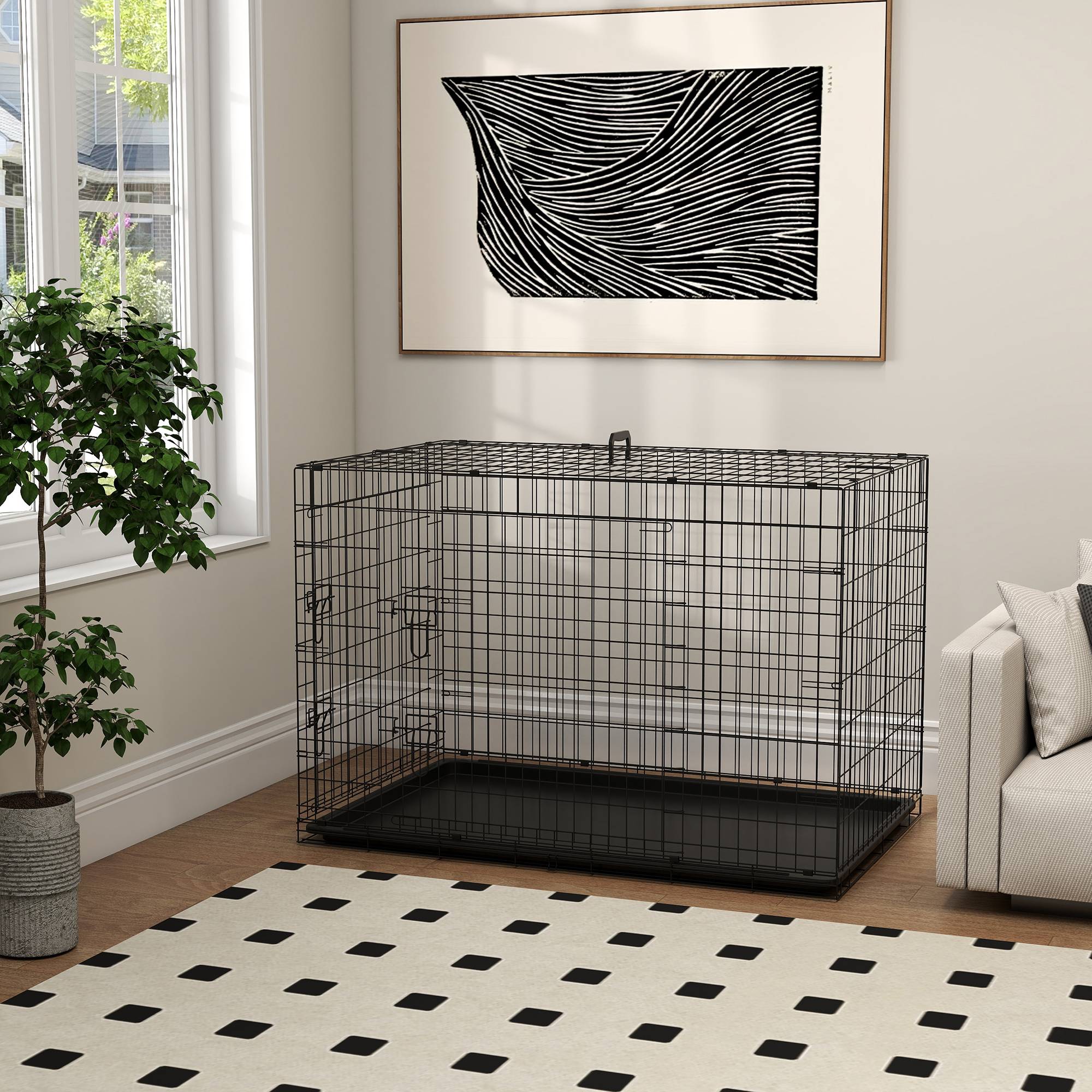 Sans Marque - Cage caisse de transport pliante pour chien en acier 2 portes verrouillables 121 x 77 x 82 cm noir - Image 10
