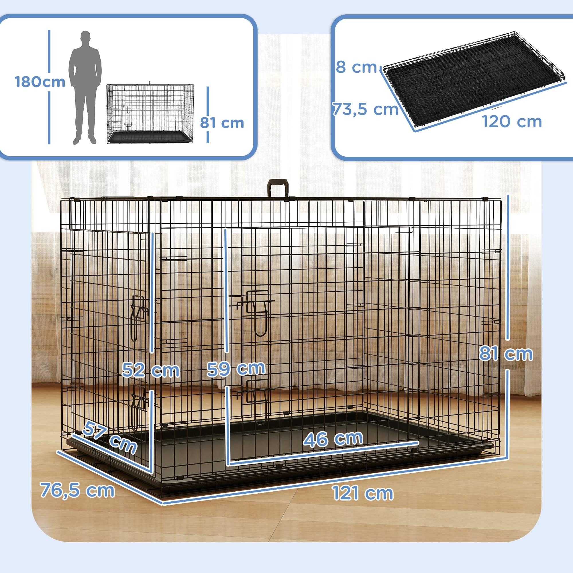 Sans Marque - Cage caisse de transport pliante pour chien en acier 2 portes verrouillables 121 x 77 x 82 cm noir - Image 5