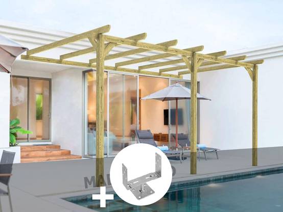Pergola adossée en bois massif Orléans 510 x 420 cm + 3 supports surélevés - Maderland - Image 1