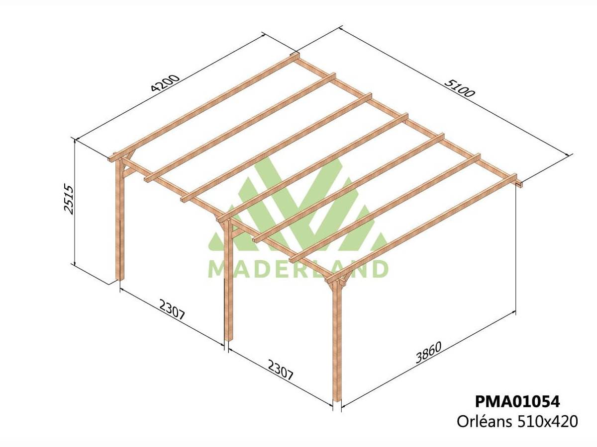 Pergola adossée en bois massif Orléans 510 x 420 cm + 3 supports surélevés - Maderland - Image 2