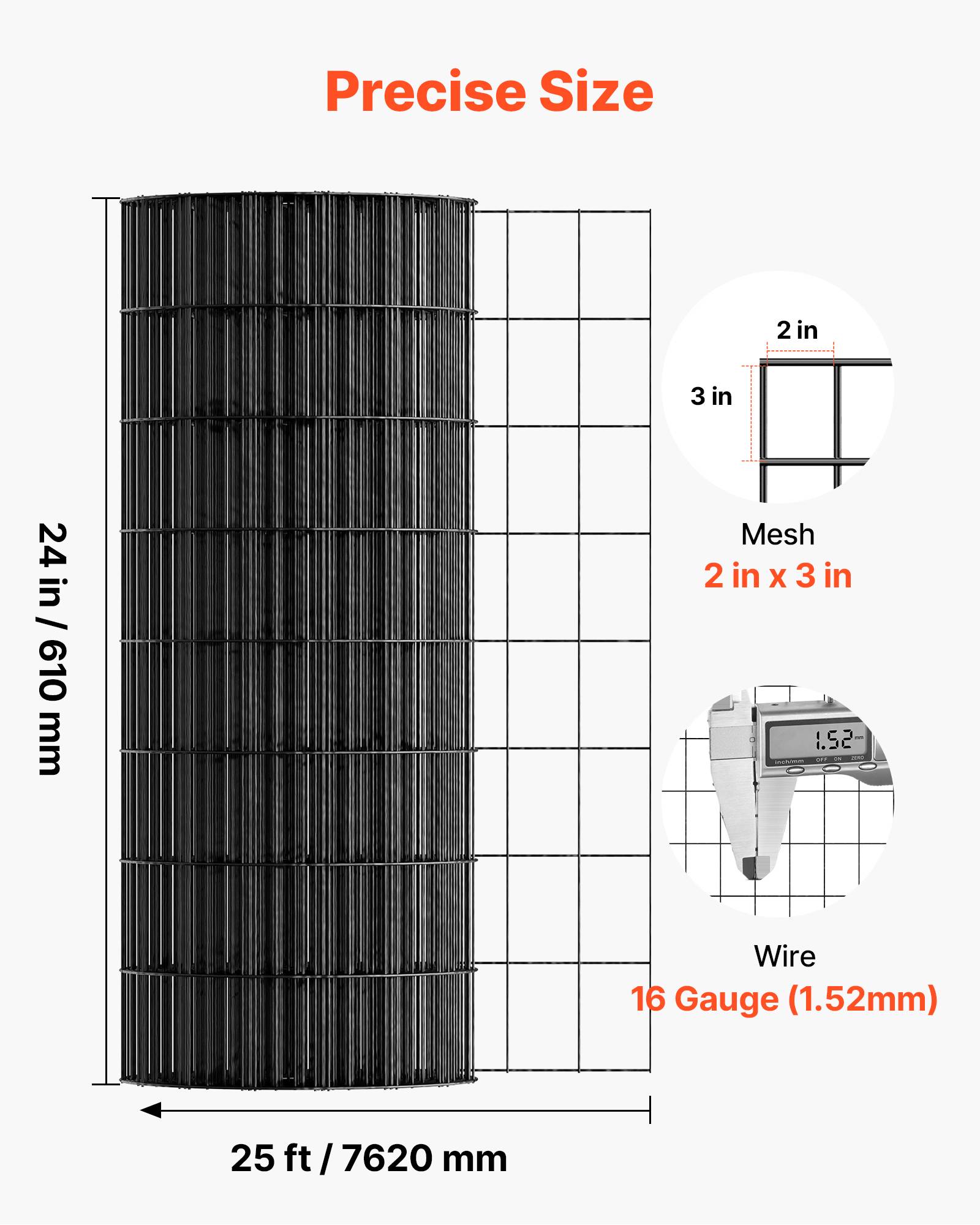 Vevor - VEVOR Grillage métallique noir 61 cm x 7,6 m, maille 5 x 7,5 cm, fil galvanisé revêtu PVC calibre 16 pour jardin et enclos - Image 3
