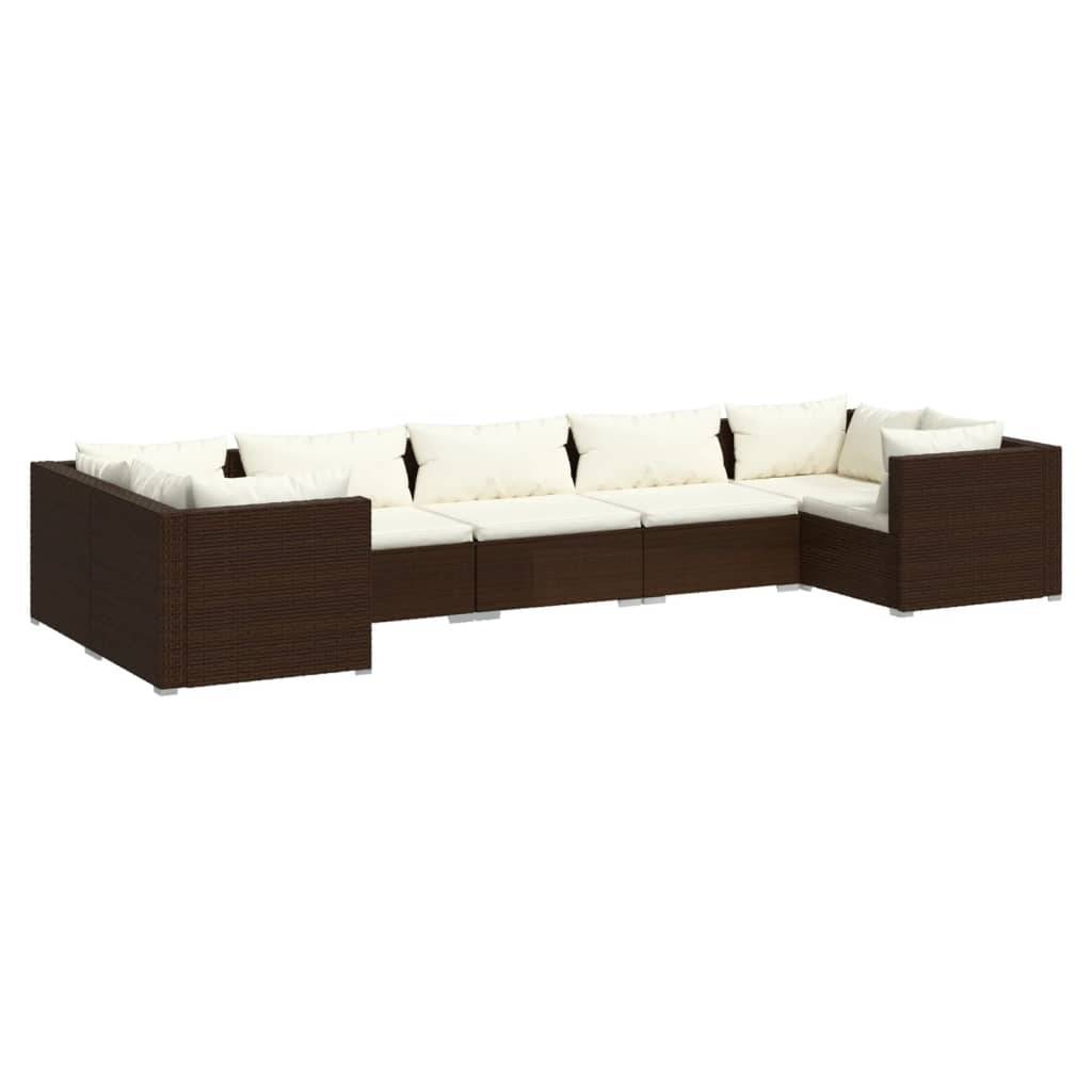 Helloshop26 - Salon de jardin meuble d'extérieur ensemble de mobilier 7 pièces avec coussins résine tressée marron - Image 1