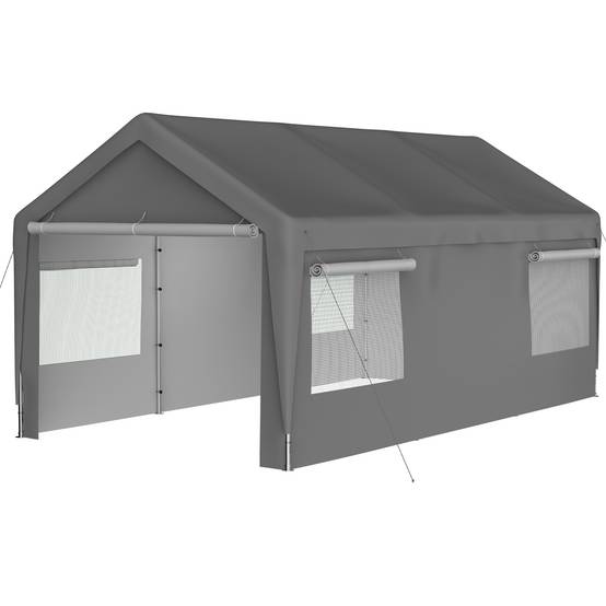 Tente-garage carport 593×311×277 cm, toit amovible, parois et fenêtres, acier galvanisé gris - Image 6