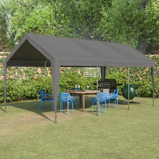 Tente-garage carport 593×311×277 cm, toit amovible, parois et fenêtres, acier galvanisé gris - Image 3