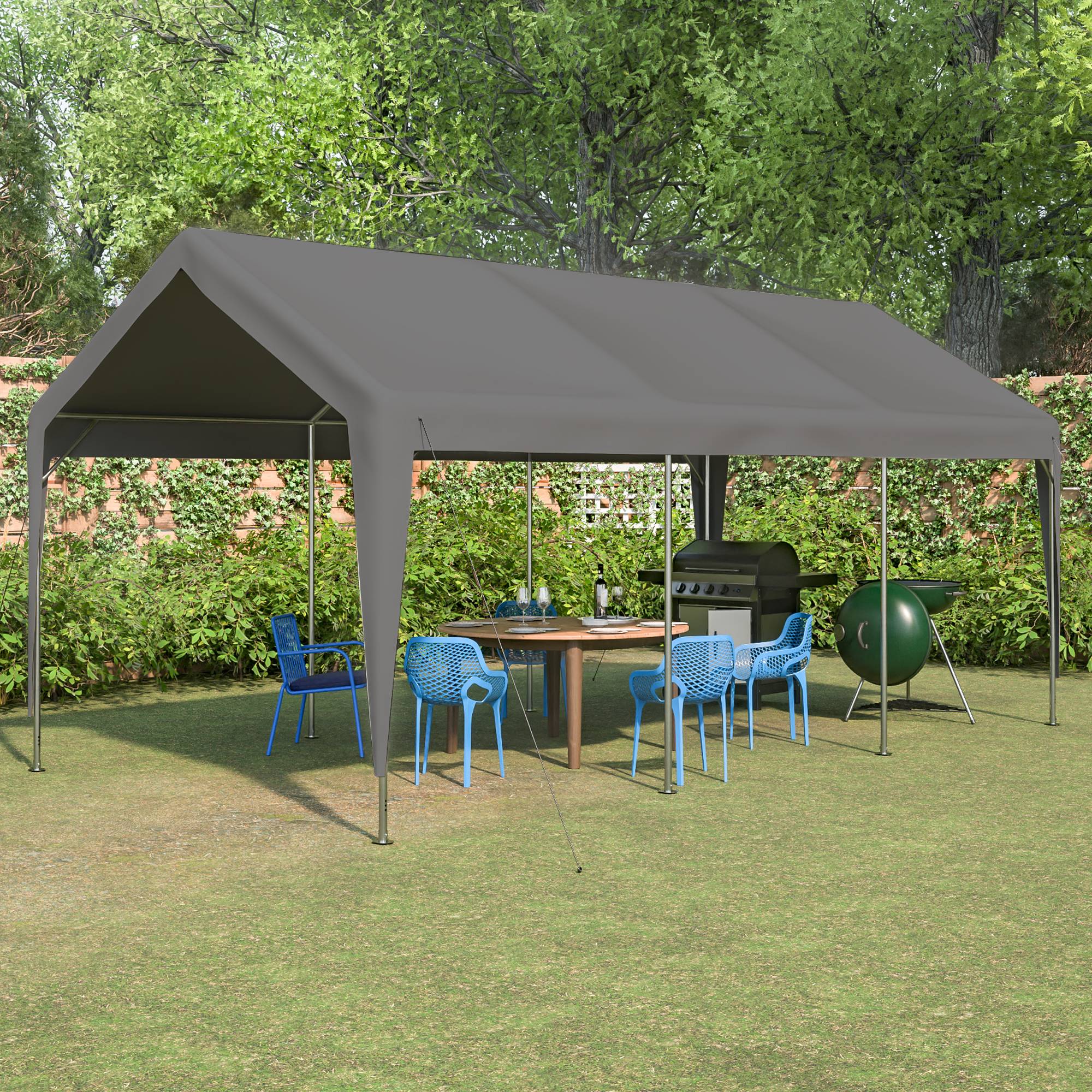 Tente-garage carport 593×311×277 cm, toit amovible, parois et fenêtres, acier galvanisé gris - Image 3