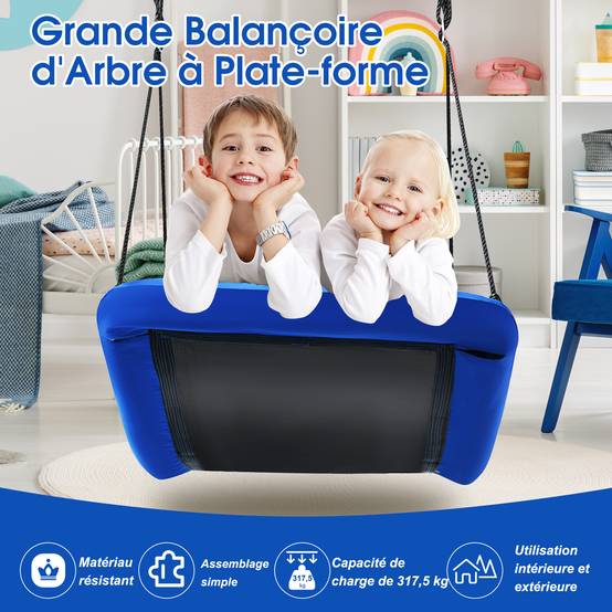 Balançoire nid d'oiseau rectangulaire 155 x 83 cm avec cordes de réglables charge 120kg bleu - Image 5