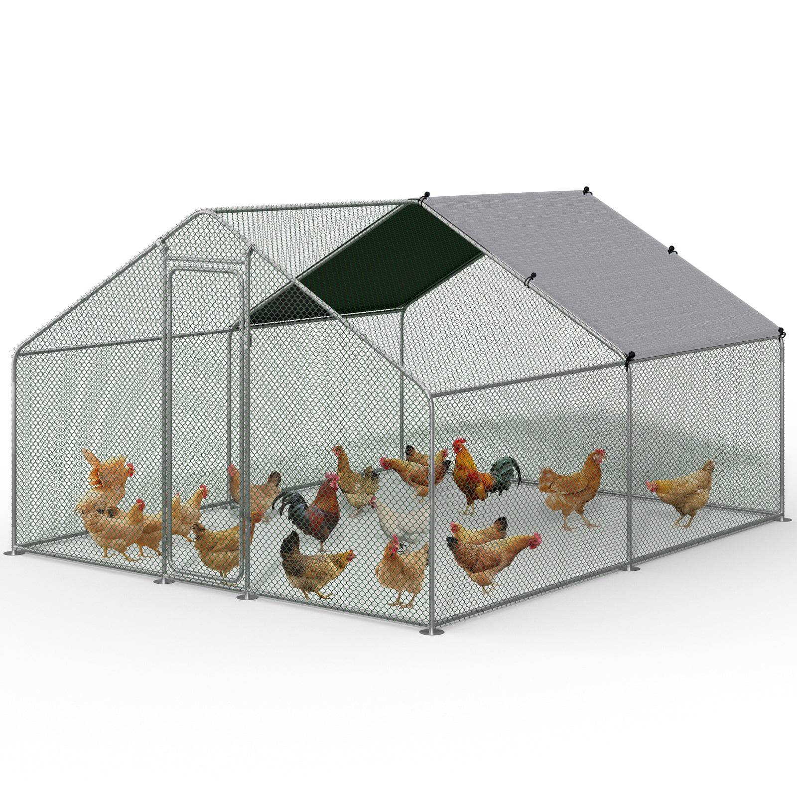 Enclos poulailler 9m2 en metal galvanise et grillage avec bache PE 300x300x200cm - Image 1