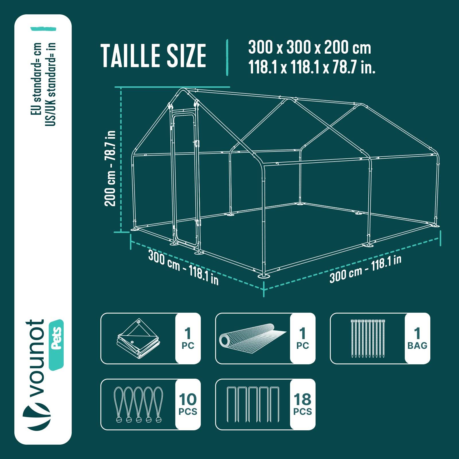 Enclos poulailler 9m2 en metal galvanise et grillage avec bache PE 300x300x200cm - Image 3