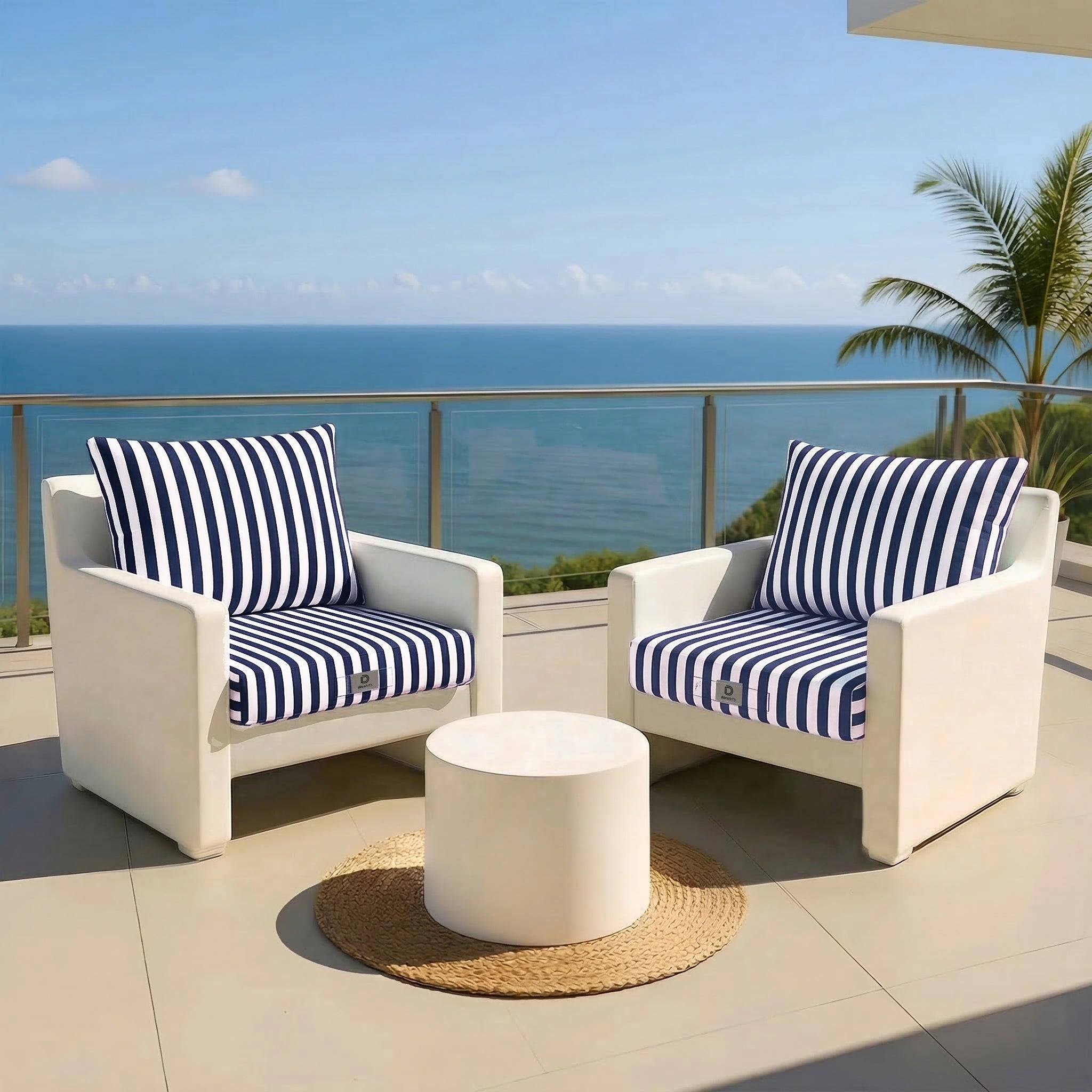 Coussins pour salon de jardin déhoussable 60x60cm Rayure bleu marine - Déco arts - Image 2