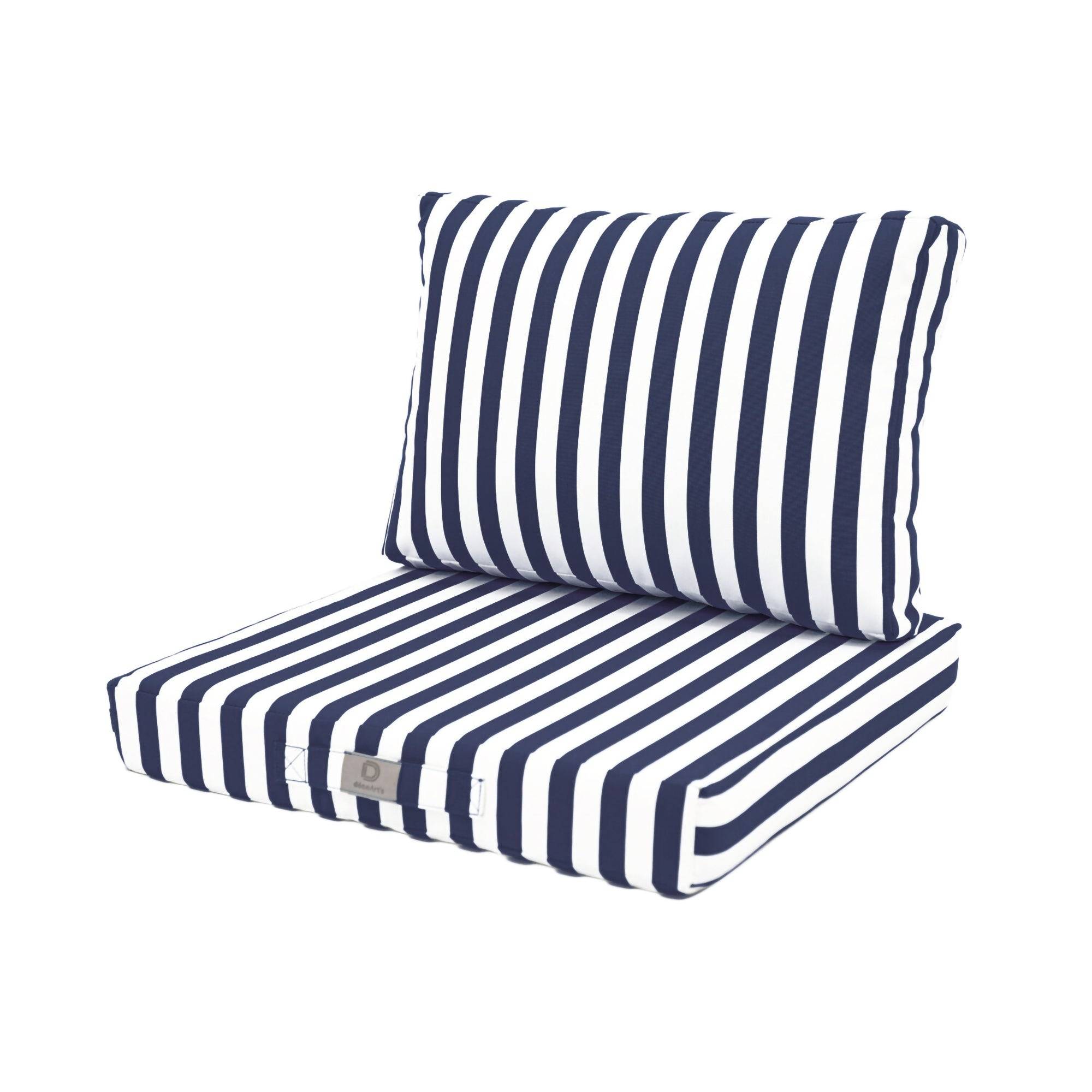 Coussins pour salon de jardin déhoussable 60x60cm Rayure bleu marine - Déco arts