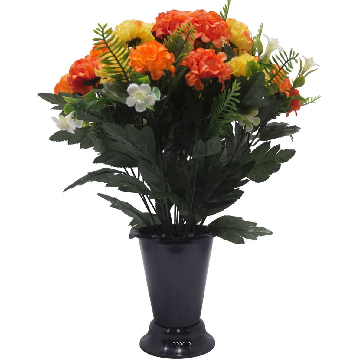 Artificielles - Pot Cone pour le cimetière de fleurs artificielles de Zinnias Orange pour la Toussaint - couleur: Orange 660 - Image 2