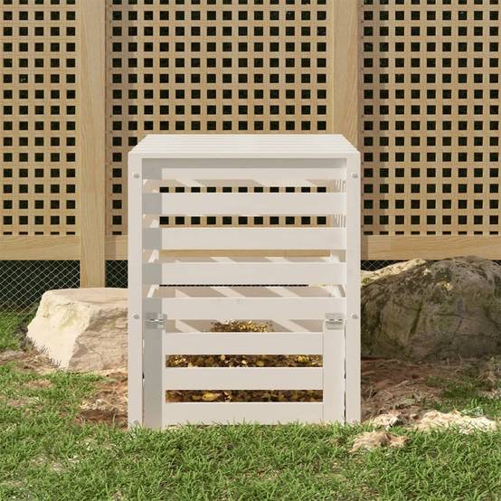 Composteur de jardin bois de pin massif 310L recyclage déchets organique Blanc – ComfortXL Outdoor Living - Image 1