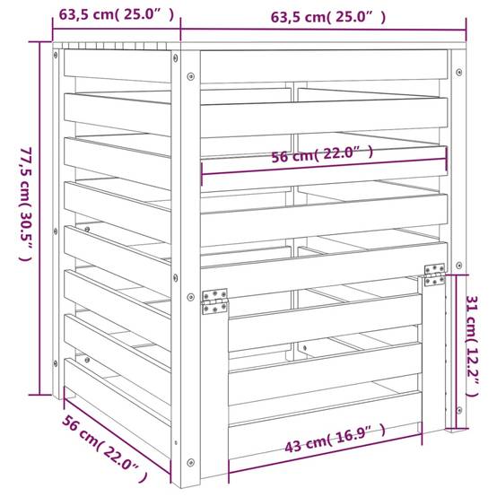 Composteur de jardin bois de pin massif 310L recyclage déchets organique Blanc – ComfortXL Outdoor Living - Image 10