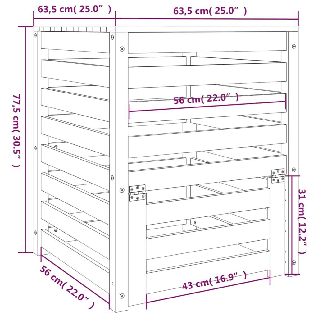 Composteur de jardin bois de pin massif 310L recyclage déchets organique Blanc – ComfortXL Outdoor Living - Image 10