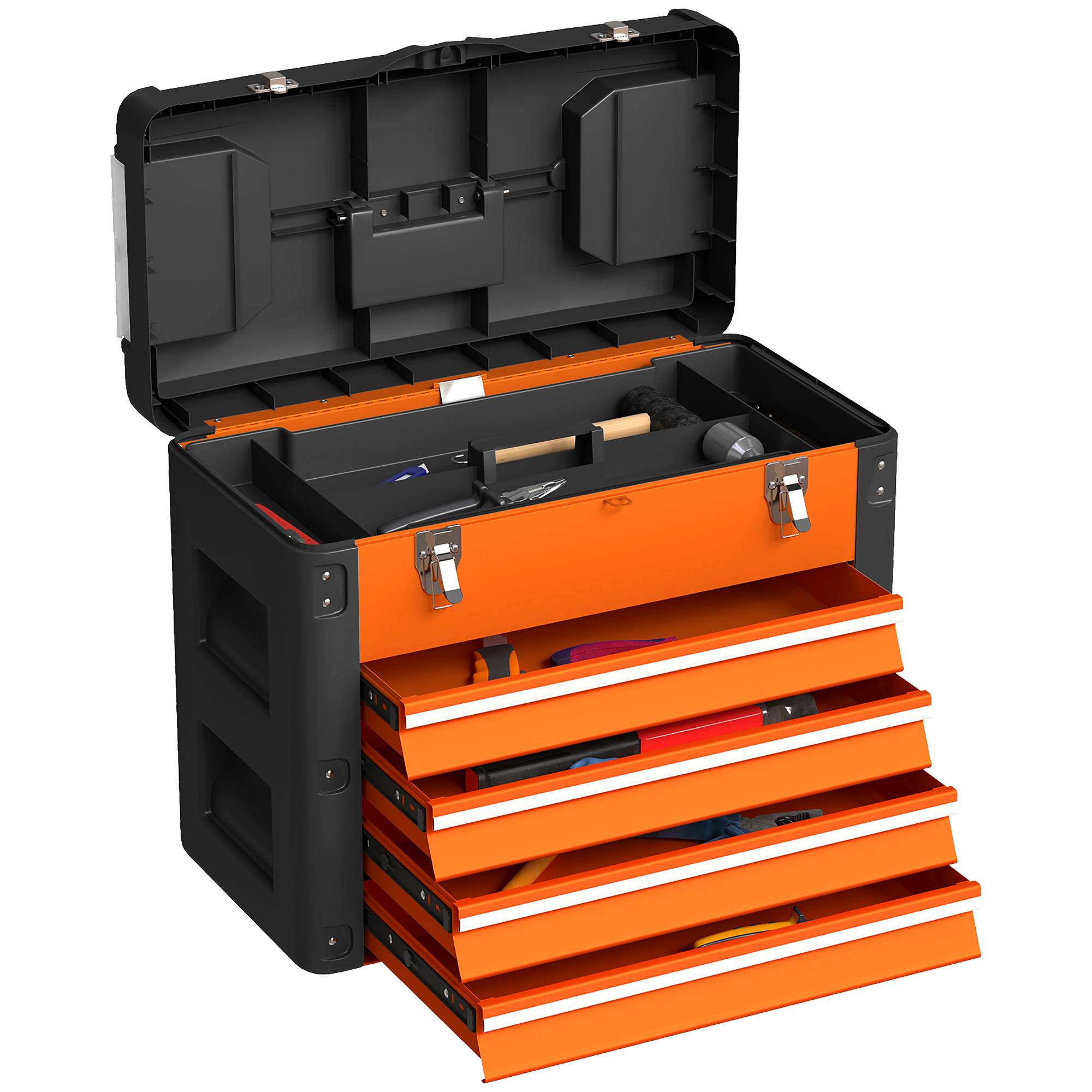 Sans Marque - Boîte à outils vide, 49,7 x 25,3 x 40,7 cm boîte à outils avec 4 tiroirs, mini boîte en acier orange - Image 1