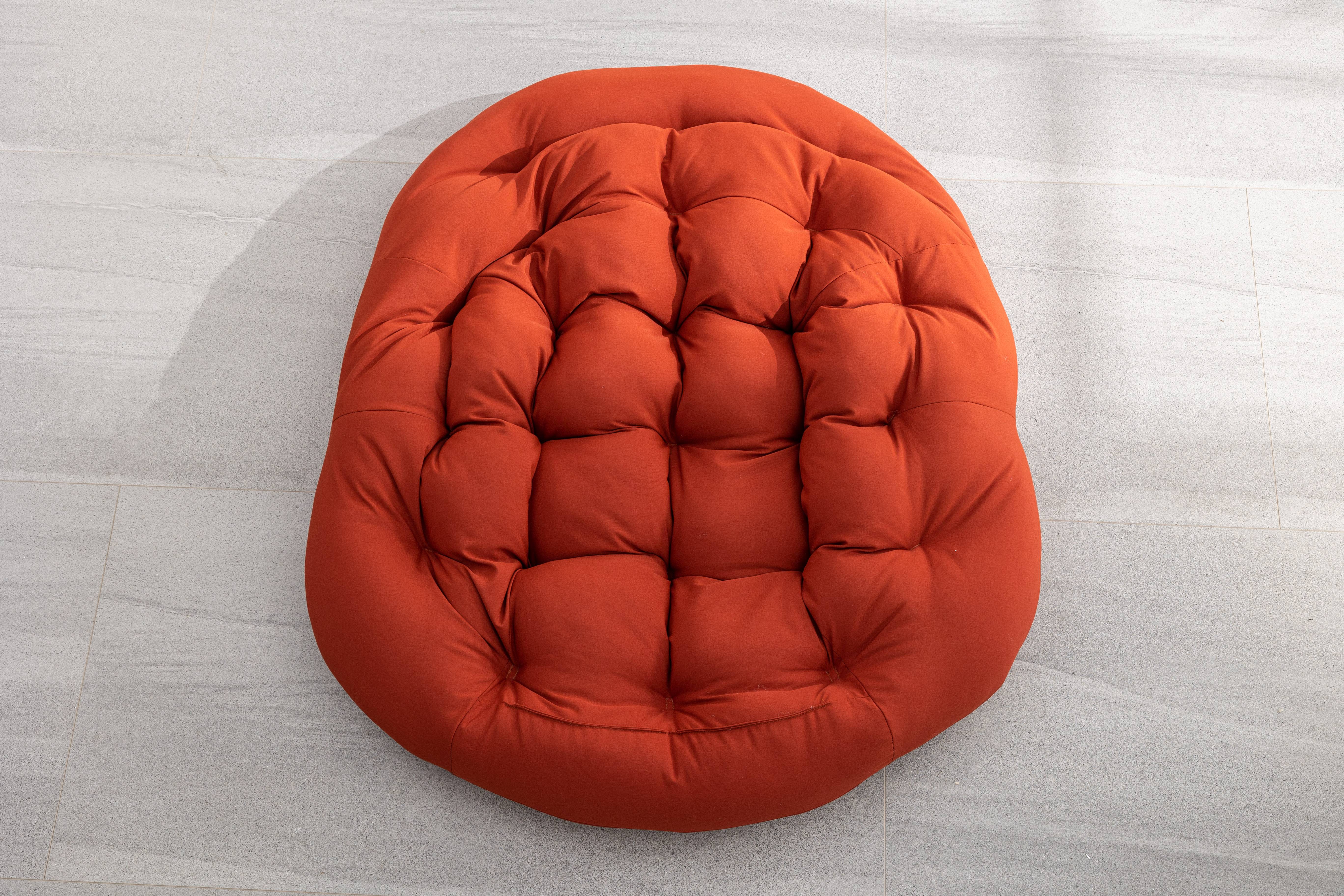 Fauteuil à bascule rotin synthétique extérieur coussin rembourré orange 90x106cm - ComfortXL Outdoor Living - Image 4