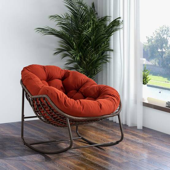 Fauteuil à bascule rotin synthétique extérieur coussin rembourré orange 90x106cm - ComfortXL Outdoor Living - Image 1