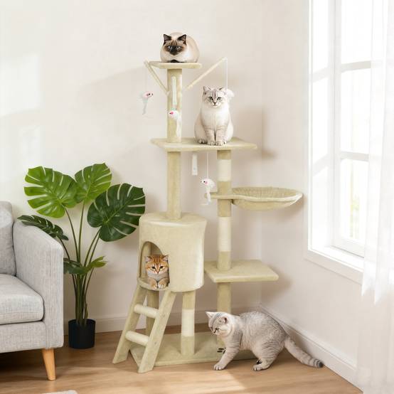 Arbre à chat sisal et peluche beige 60 x 35 x 134 cm - PANGIVO - Image 4