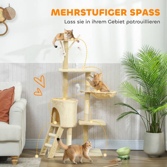 Arbre à chat sisal et peluche beige 60 x 35 x 134 cm - PANGIVO - Image 6