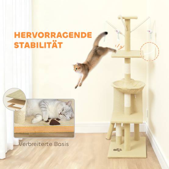 Arbre à chat sisal et peluche beige 60 x 35 x 134 cm - PANGIVO - Image 8