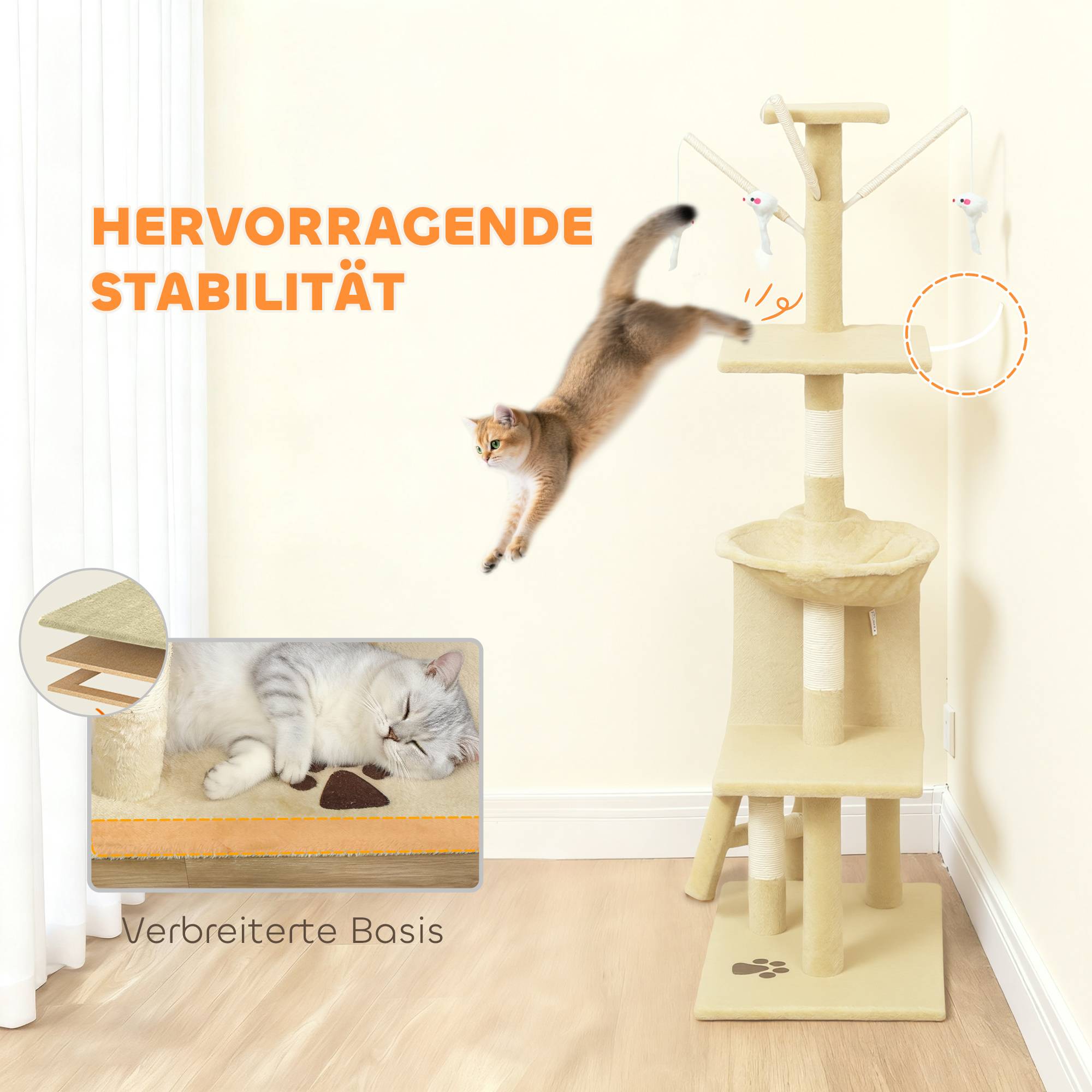 Arbre à chat sisal et peluche beige 60 x 35 x 134 cm - PANGIVO - Image 8