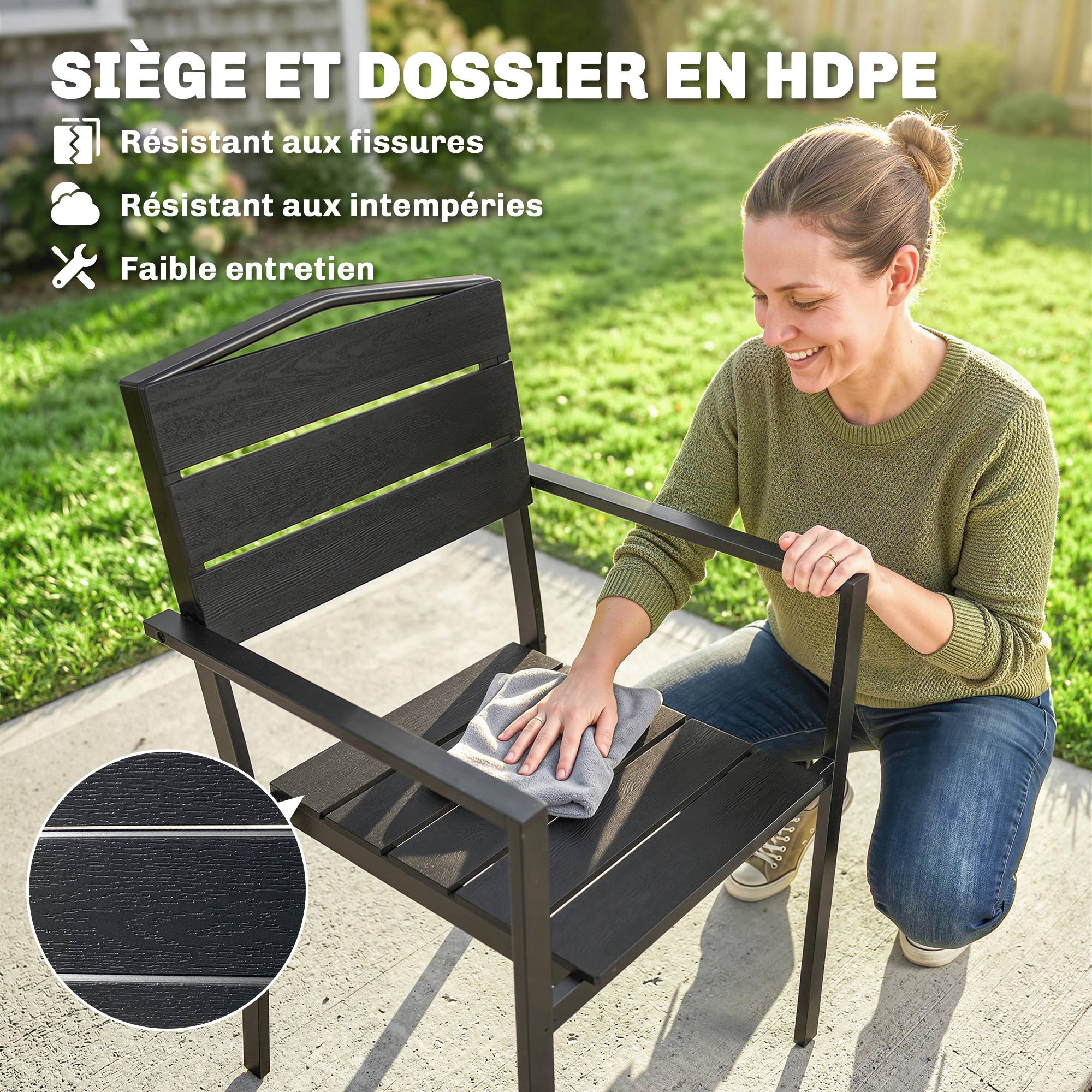 Outsunny - Lot de 4 chaises de jardin empilables avec accoudoirs - métal et HDPE - noir - Outsunny - Image 8
