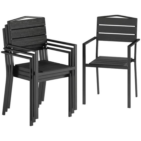 Outsunny - Lot de 4 chaises de jardin empilables avec accoudoirs - métal et HDPE - noir - Outsunny - Image 1