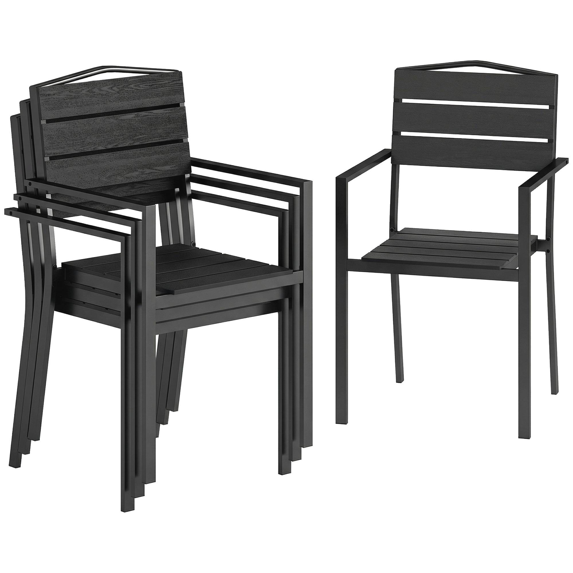 Outsunny - Lot de 4 chaises de jardin empilables avec accoudoirs - métal et HDPE - noir - Outsunny