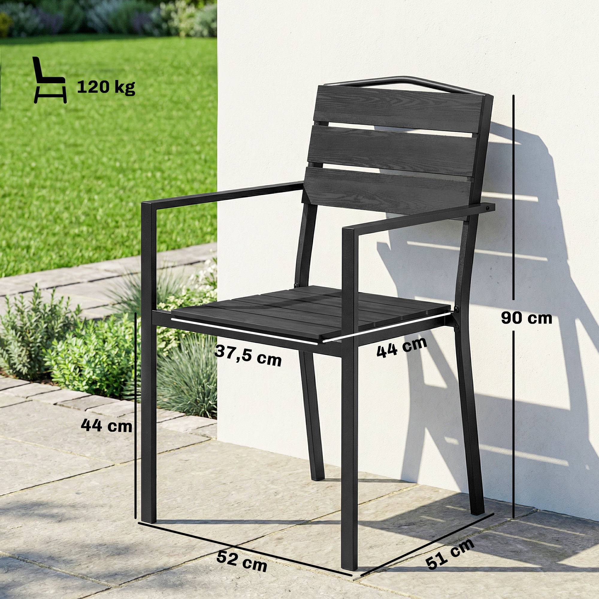 Outsunny - Lot de 4 chaises de jardin empilables avec accoudoirs - métal et HDPE - noir - Outsunny - Image 3