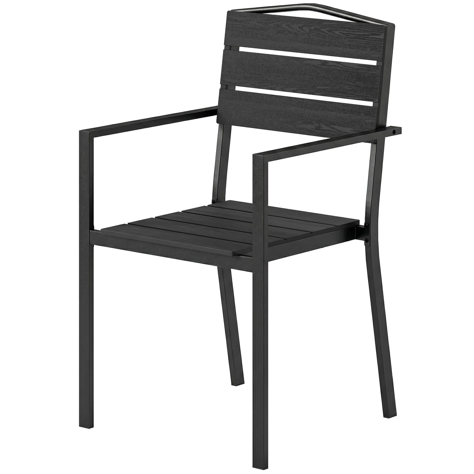 Outsunny - Lot de 4 chaises de jardin empilables avec accoudoirs - métal et HDPE - noir - Outsunny - Image 5
