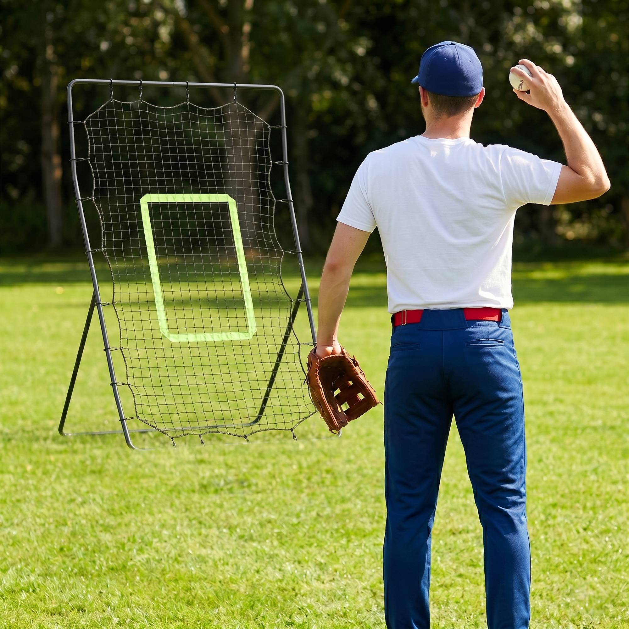 ComfortXL - Filet de rebond baseball PE noir avec cadre métal pliable pour jardin entraînement précis lancer et frappe - Image 3