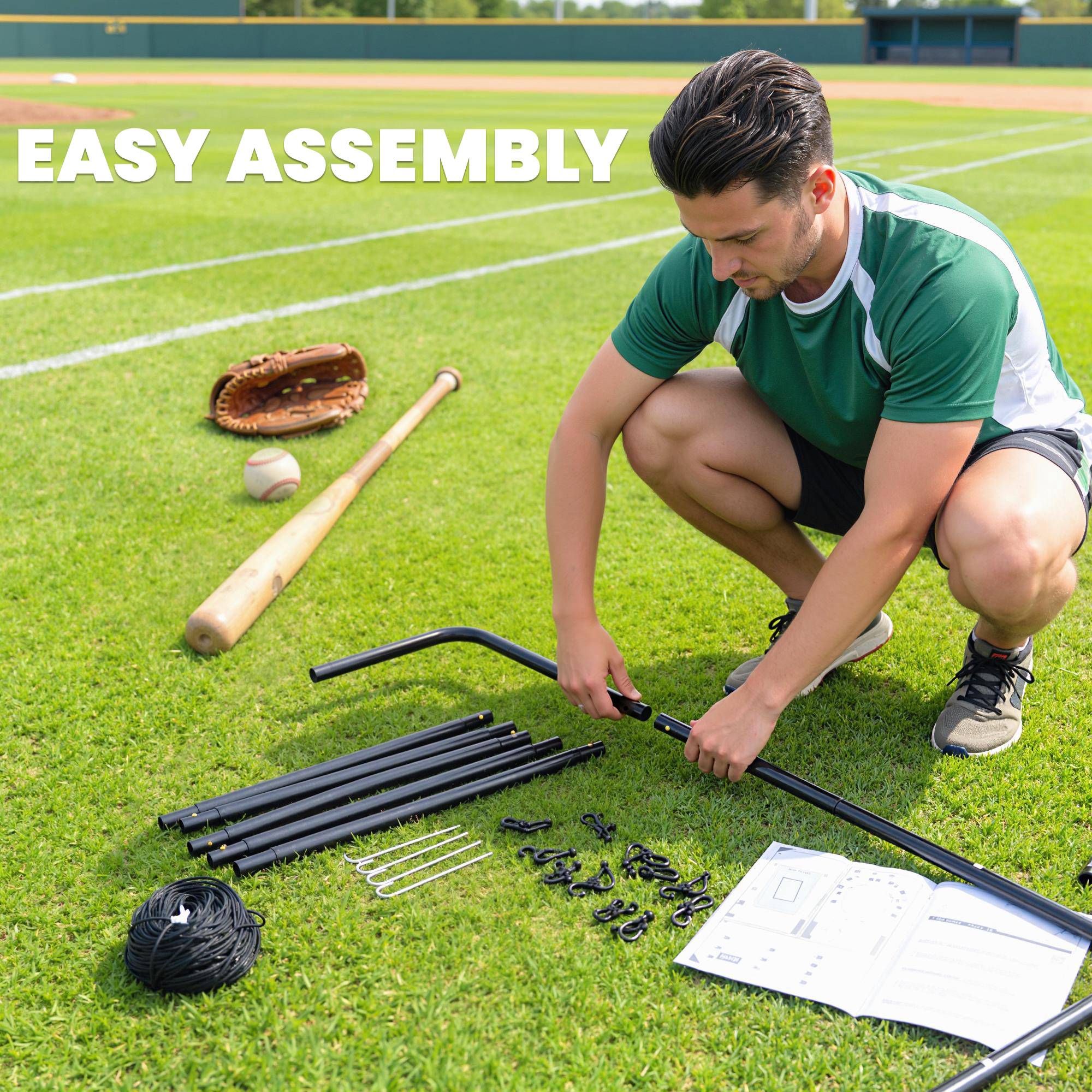 ComfortXL - Filet de rebond baseball PE noir avec cadre métal pliable pour jardin entraînement précis lancer et frappe - Image 1