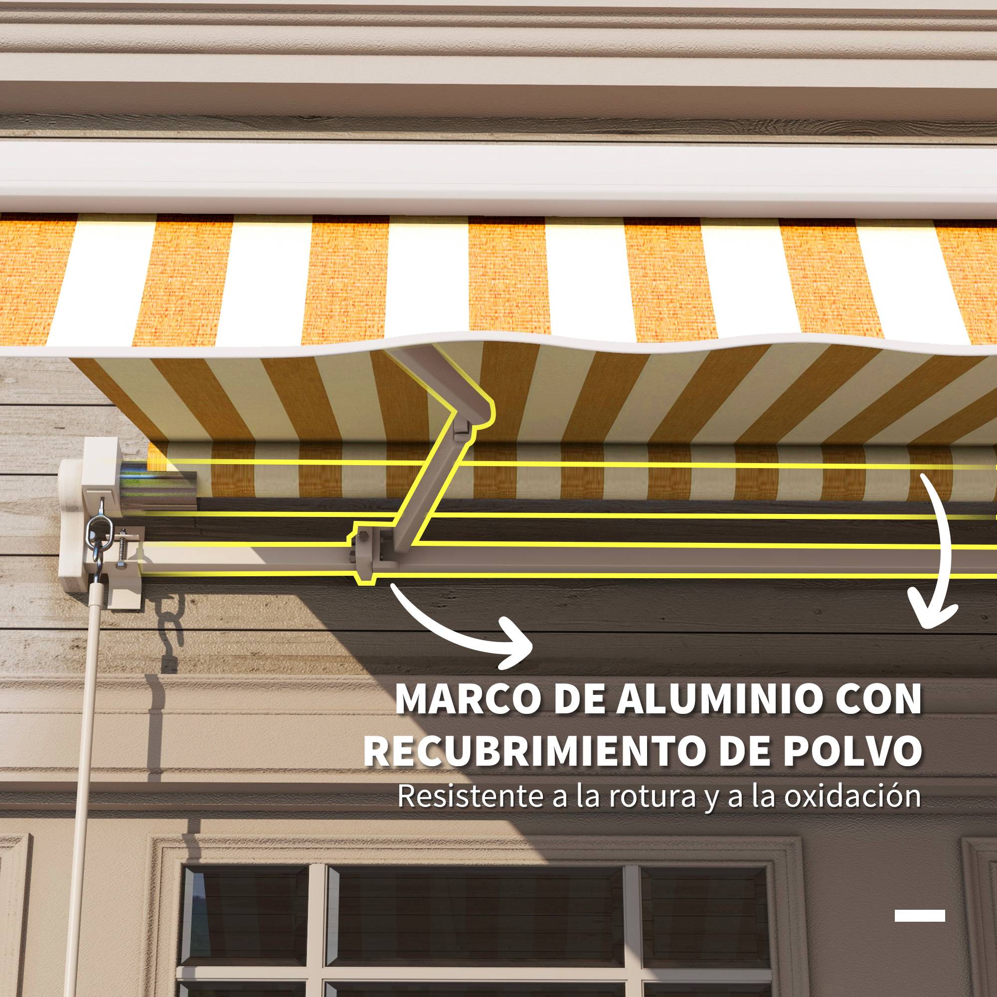 Store mural avec bras articulé et manivelle, structure robuste en aluminium et toile en polyester, 295 x 245 cm, orange - Image 8