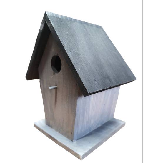 Nichoir pour oiseaux 18.5 x 15 x 23 cm en bois gris / noir - Image 5