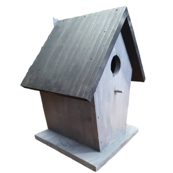 Nichoir pour oiseaux 18.5 x 15 x 23 cm en bois gris / noir - Image 2