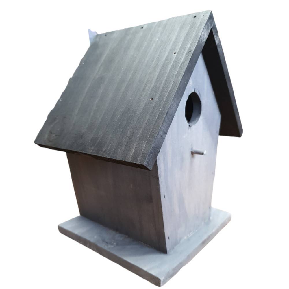 Nichoir pour oiseaux 18.5 x 15 x 23 cm en bois gris / noir - Image 2