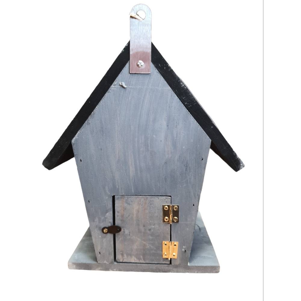 Nichoir pour oiseaux 18.5 x 15 x 23 cm en bois gris / noir - Image 6
