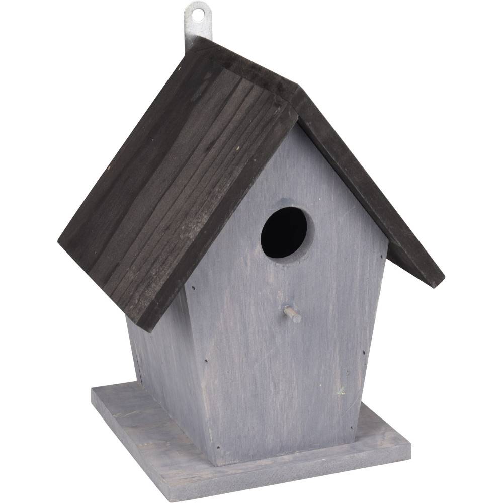 Nichoir pour oiseaux 18.5 x 15 x 23 cm en bois gris / noir - Image 3