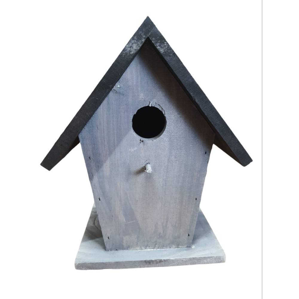 Nichoir pour oiseaux 18.5 x 15 x 23 cm en bois gris / noir - Image 1