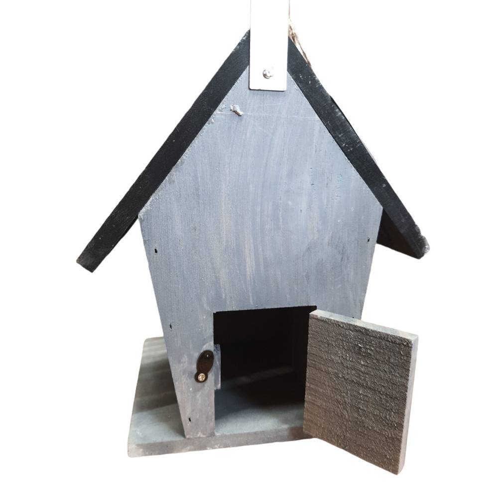 Nichoir pour oiseaux 18.5 x 15 x 23 cm en bois gris / noir - Image 7