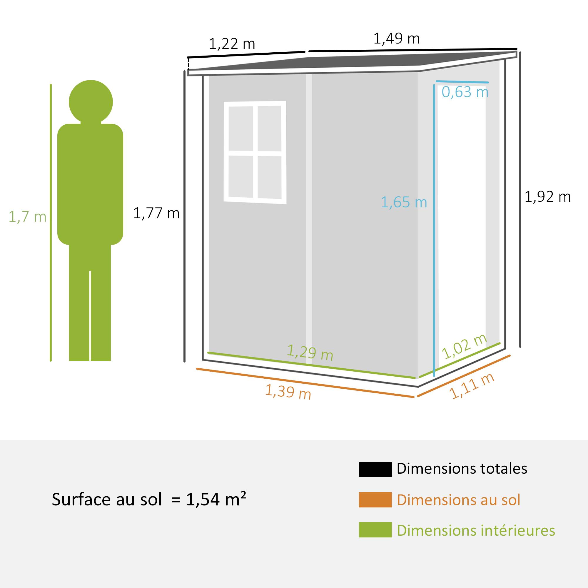 Abri de jardin aluminium extérieur rangement outils avec fenêtre toit pente 122x149x192cm gris - ComfortXL Outdoor Living - Image 5